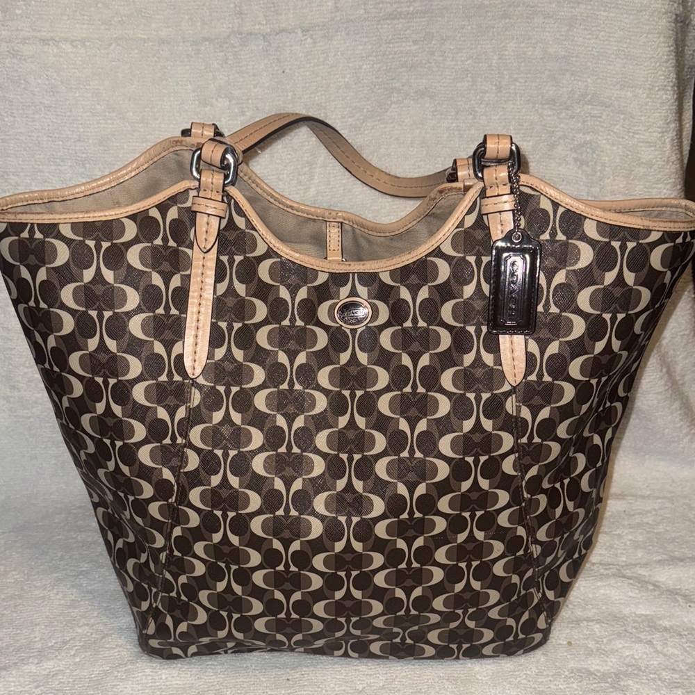 Coach Peyton C XL Brown and Tan Signature Tote